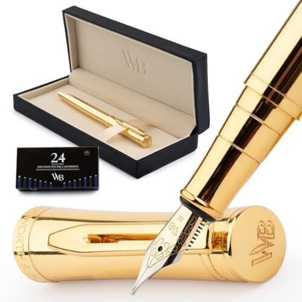 1305 Luxury Fountain Pen - Stunning Gold Pen, 24K Gold Finish,18K Gilded
